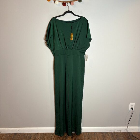 NWT Alexia Admor Wide-Leg Satin Jumpsuit Dark Green - Picture 2 of 8